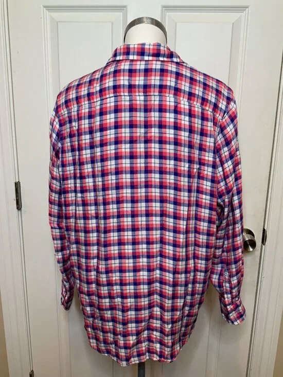 Frank & Eileen Pink Blue White Flannel Plaid Eileen Button-Up Shirt, Size S - Picture 6 of 11